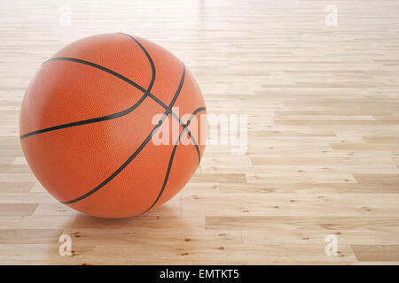 Illustrazione di una palla da basket su pavimento di legno. 3d ad alta risoluzione di immagine Foto Stock