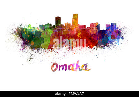 Omaha skyline in acquerello schizza Foto Stock