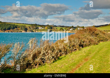 San Giusto in Roseland; Sentiero costiero Cornwall, Regno Unito Foto Stock