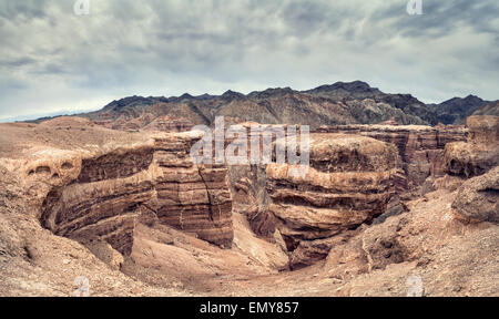 Charyn grand canyon al cielo nuvoloso in Kazakistan Foto Stock