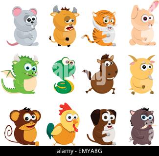 Set di Zodiaco Cinese animali Illustrazione Vettoriale