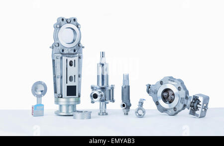 Estremità filettata di sicurezza, le valvole di sfiato, valvole a farfalla, pannello cursori, discoteca tipo valvole di ritegno Foto Stock