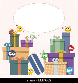 Confezioni regalo e simpatici uccelli Illustrazione Vettoriale