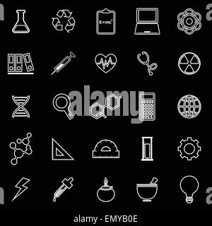 La scienza le icone della linea su sfondo nero, vettore di stock Illustrazione Vettoriale
