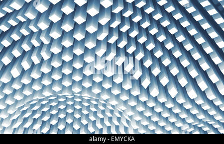 Abstract sfondo digitale con soffitto curvo superficie formata dai lati inferiori delle colonne bianche zona array, 3d illustrazione Foto Stock