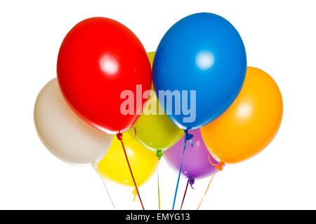 Colorate mongolfiere flottante isolato su sfondo bianco. Celebra Foto Stock