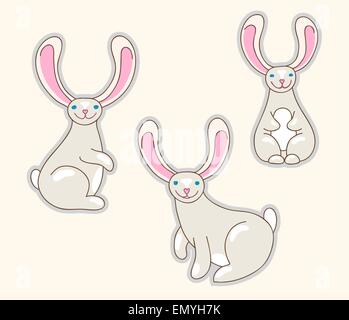 Conigli. Carino bunny zoomorfi i personaggi dei cartoni animati Illustrazione Vettoriale
