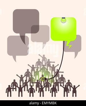 La folla di persone che esprimono un'idea particolare con discorso bolla illuminata Illustrazione Vettoriale