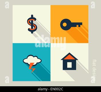 Business icon set. Finanze, marketing, e-commerce. Design piatto Illustrazione Vettoriale