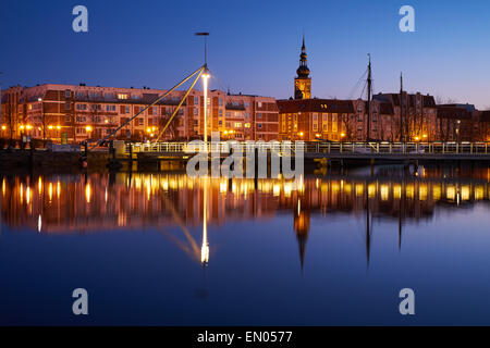 Sera porto sul fiume Ryck, West Pomerania. Greifswald Foto Stock