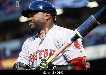 Baltimore, Maryland, Stati Uniti d'America. 24 apr, 2015. Boston Red Sox designato hitter David Ortiz (34) si riscalda durante il Major League Baseball gioco tra Boston Red Sox e i Baltimore Orioles tenutosi a Rigogolo Park a Camden Yards in Baltimore, Maryland. Boston sconfigge Baltimore 7-5. Eric Canha/CSM/Alamy Live News Foto Stock