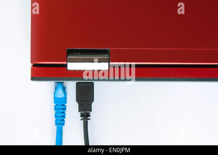 Cavo USB e cavo LAN sono il collegamento al computer portatile Foto Stock