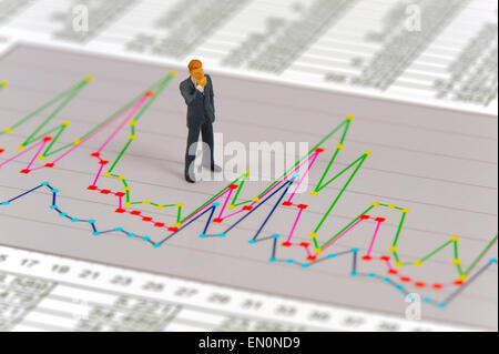 Modello figura in piedi sul grafico finanziario Foto Stock