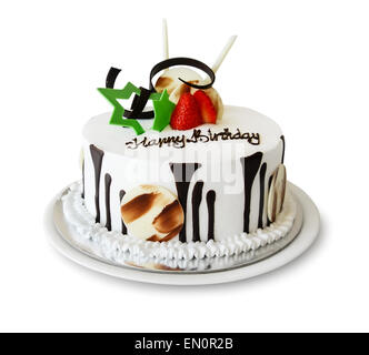 Torta di compleanno isolato su bianco Foto Stock