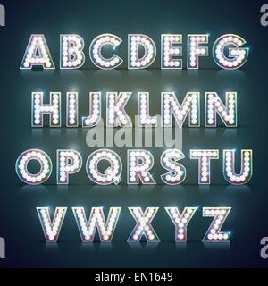 Illuminazione moderna alphabet set isolato su sfondo blu Illustrazione Vettoriale