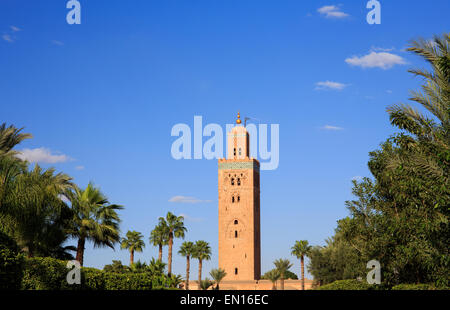 La Moschea di Koutoubia Minaret nella città di Marrakesh, Marocco. Foto Stock