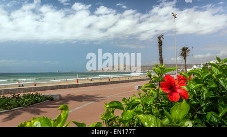 Il Boardwalk in Agadir con la montagna in background, Marocco Foto Stock