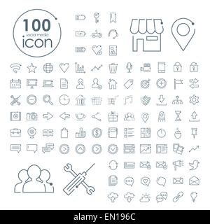 100 social media set di icone su sfondo bianco Illustrazione Vettoriale