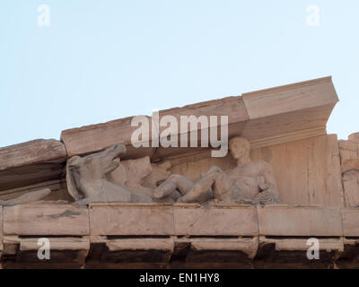 Frontone dettaglio dal Partenone di Atene Acopolis Foto Stock