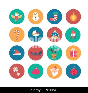 Bel Natale ornamenti in set design piatto Illustrazione Vettoriale