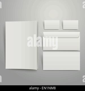 Stile bianco delle buste vuote business card e la cartella isolato su grigio Illustrazione Vettoriale