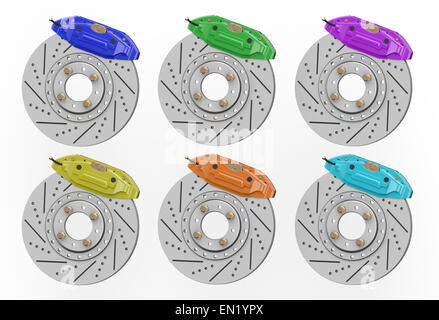 Auto dischi freno e pinza isolata su sfondo bianco Foto Stock
