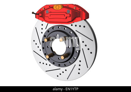 Auto disco freno e pinza isolata su sfondo bianco Foto Stock