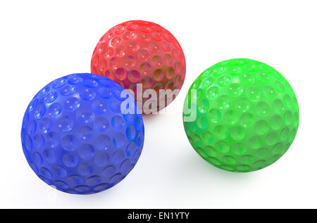 Colorate le palle da golf isolati su sfondo bianco Foto Stock