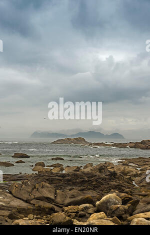 Le Isole Cies sono un arcipelago al largo della costa di Pontevedra in Galizia (Spagna), nella bocca del Ría de Vigo Foto Stock