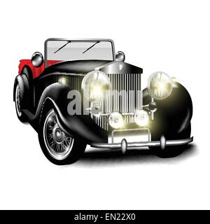 Nero auto retrò isolati su sfondo bianco. Illustrazione Vettoriale Illustrazione Vettoriale