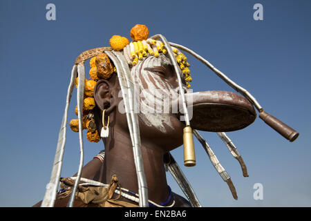 Tribù dei mursi nel sud dell Etiopia, Foto Stock