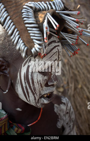 Tribù dei mursi nel sud dell Etiopia, Foto Stock