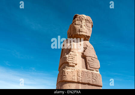 Monolito a Tiwanaku, Altiplano, regione Titicaca, Bolivia Foto Stock