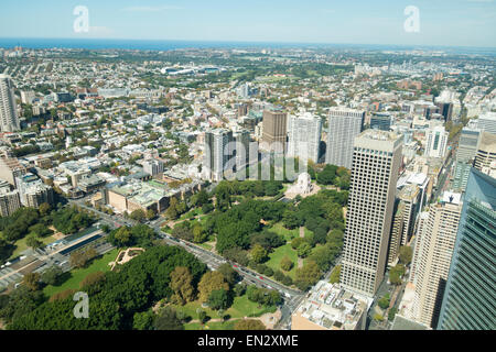 Vista aerea di Sydney che si affaccia su Hyde Park, Australia Foto Stock