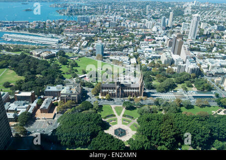 Vista aerea di Sydney che si affaccia su Hyde Park, Australia Foto Stock