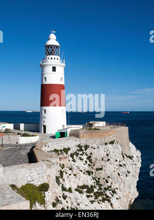 Rossa e bianca a strisce faro all Europa Point, Gibilterra, British terroritory nel sud della Spagna Foto Stock