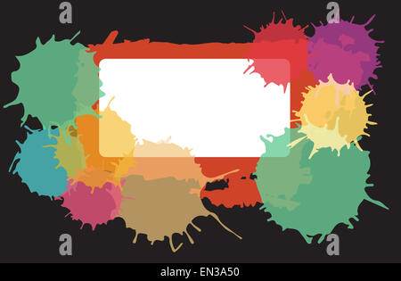 Rettangolo rosso acquerello pennellate frame con colorati splash, copia di spazio e di sfondo nero. Foto Stock