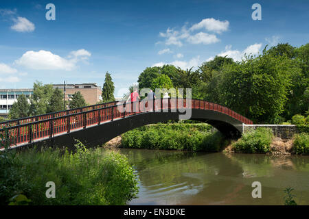 Regno Unito, Inghilterra, Somerset, Taunton, passerella sul fiume tono ai Giardini Goodland Foto Stock