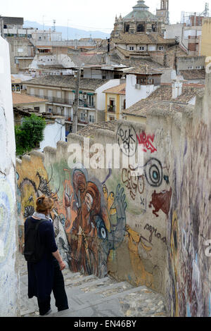 Graffiti in Granada Spagna spagnolo street art pittura Foto Stock