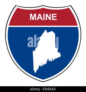 Maine American Interstate Highway road scudo isolato su uno sfondo bianco. Foto Stock