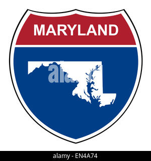 Maryland American Interstate Highway road scudo isolato su uno sfondo bianco. Foto Stock