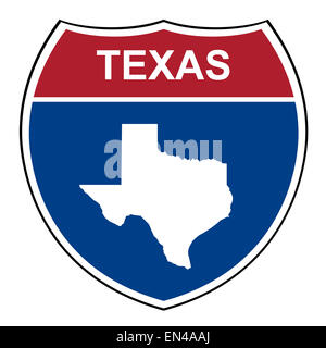 Texas American Interstate Highway road scudo isolato su uno sfondo bianco. Foto Stock