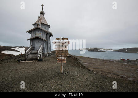 Chiesa della Trinità, sull'isola King George vicino russo stazione Bellingshausen, Antartide Foto Stock