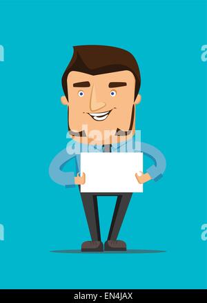 L'uomo detiene una schermata bianca vuota la pace di carta illustrazione vettoriale icona Illustrazione Vettoriale