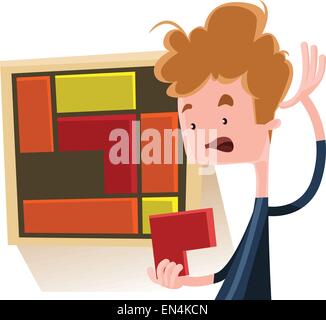 Ragazzo risolvere un puzzle illustrazione vettoriale personaggio dei fumetti Illustrazione Vettoriale