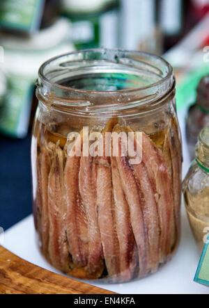 Il cibo italiano cibo ligure, acciughe sott'olio Foto Stock