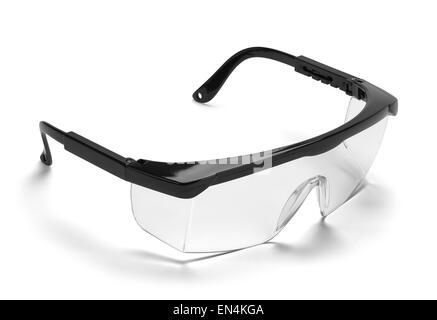 In plastica nera protettiva occhiali da lavoro isolato su uno sfondo bianco. Foto Stock