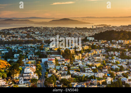 Vista la mattina da Twin Peaks, a San Francisco, California. Foto Stock