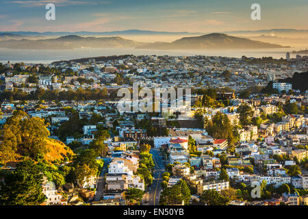 Vista la mattina da Twin Peaks, a San Francisco, California. Foto Stock