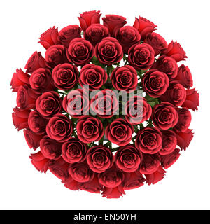 Vista superiore bouquet di rose rosse in vaso isolato su sfondo bianco Foto Stock